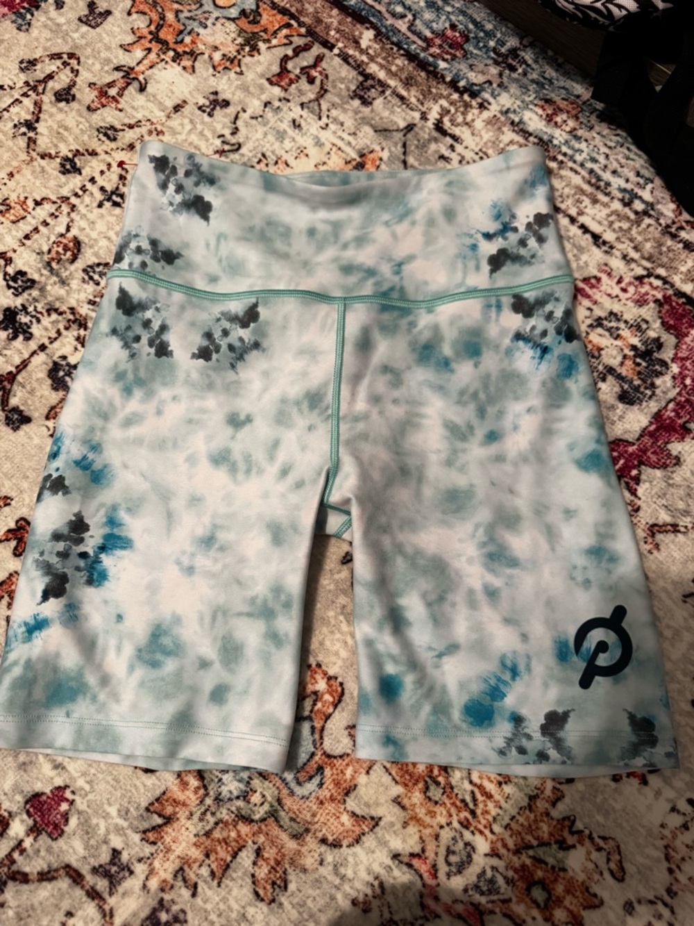 Peloton High-Rise Tie-Dye Bike Shorts - Aqua, Teal, Gray